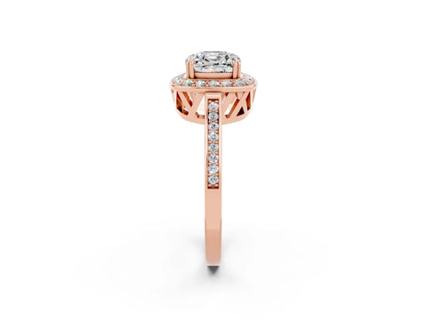 Rose gold Cushion Cut Moissanite Halo Ring with Split Shank and Four-Prong Setting_14
