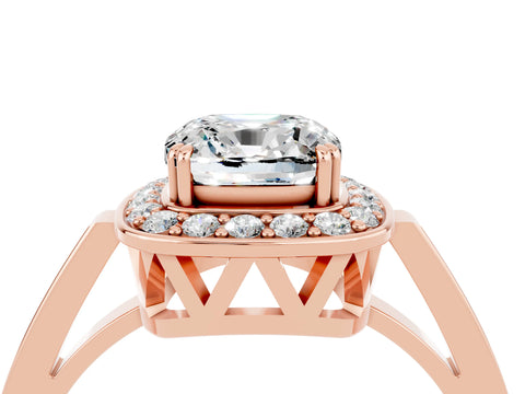 Rose gold Cushion Cut Moissanite Halo Ring with Split Shank and Four-Prong Setting_16