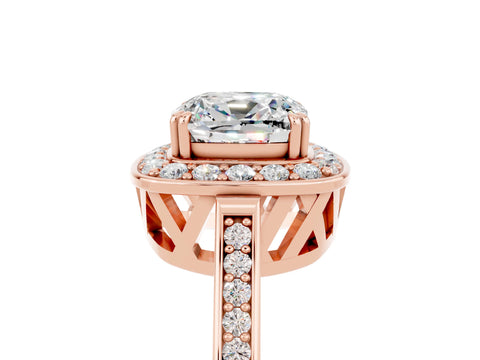 Rose gold Cushion Cut Moissanite Halo Ring with Split Shank and Four-Prong Setting_17