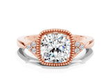 Rose gold Cushion Cut Moissanite Halo Ring with Tapered Band and Four-Prong Setting