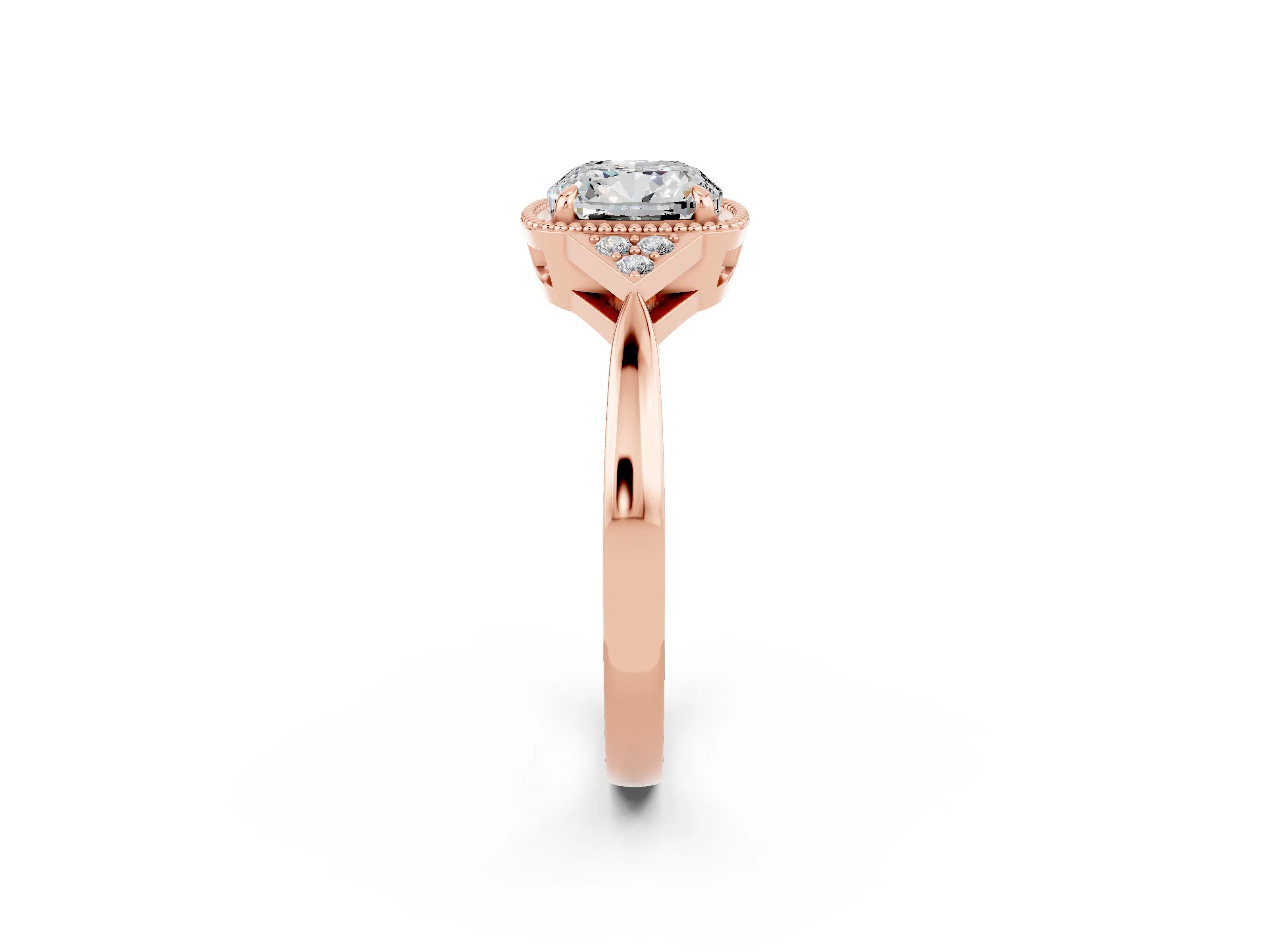 Rose gold Cushion Cut Moissanite Halo Ring with Tapered Band and Four-Prong Setting_2