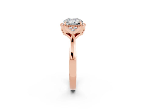Rose gold Cushion Cut Moissanite Halo Ring with Tapered Band and Four-Prong Setting_2