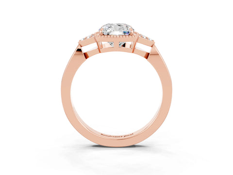 Rose gold Cushion Cut Moissanite Halo Ring with Tapered Band and Four-Prong Setting_3
