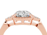 Rose gold Cushion Cut Moissanite Halo Ring with Tapered Band and Four-Prong Setting_4