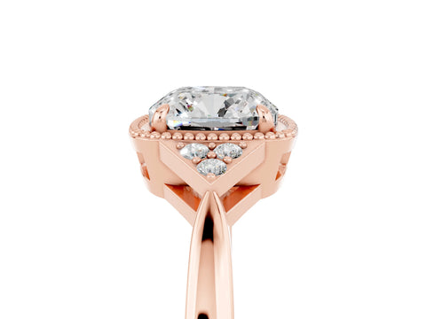 Rose gold Cushion Cut Moissanite Halo Ring with Tapered Band and Four-Prong Setting_5
