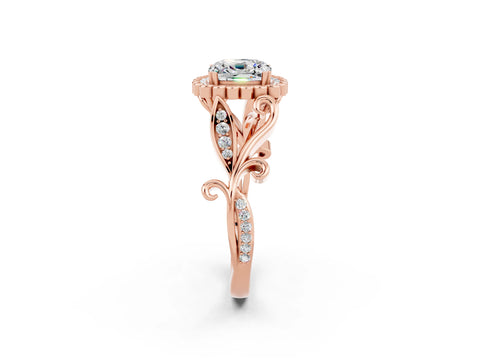 Rose gold Cushion Cut Moissanite Halo Ring with Vintage Split Shank and Four-Prong Setting_2