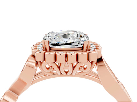 Rose gold Cushion Cut Moissanite Halo Ring with Vintage Split Shank and Four-Prong Setting_4