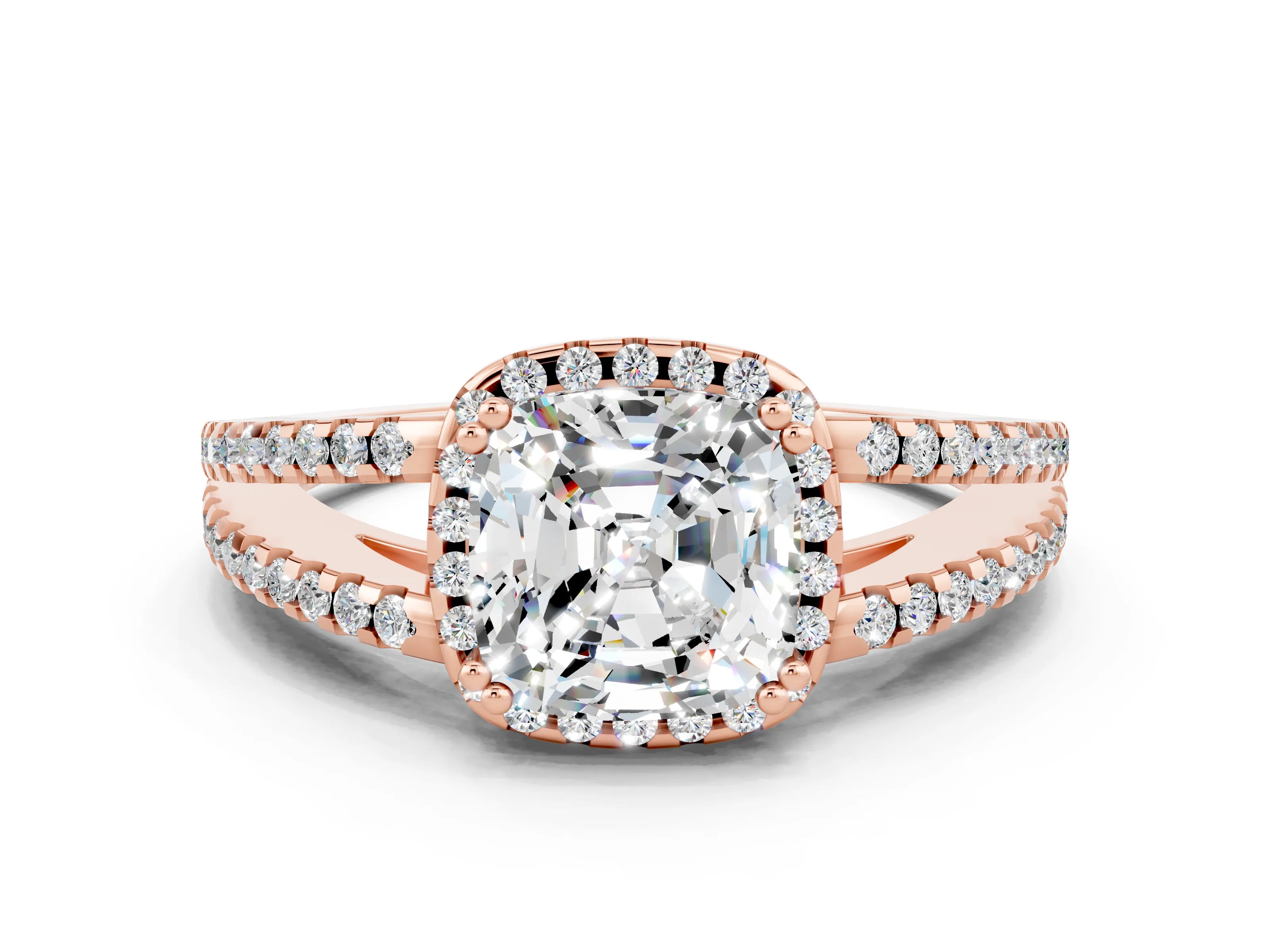 Rose gold Cushion Cut Moissanite Halo Split Shank Engagement Ring_12