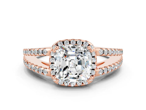 Rose gold Cushion Cut Moissanite Halo Split Shank Engagement Ring_12