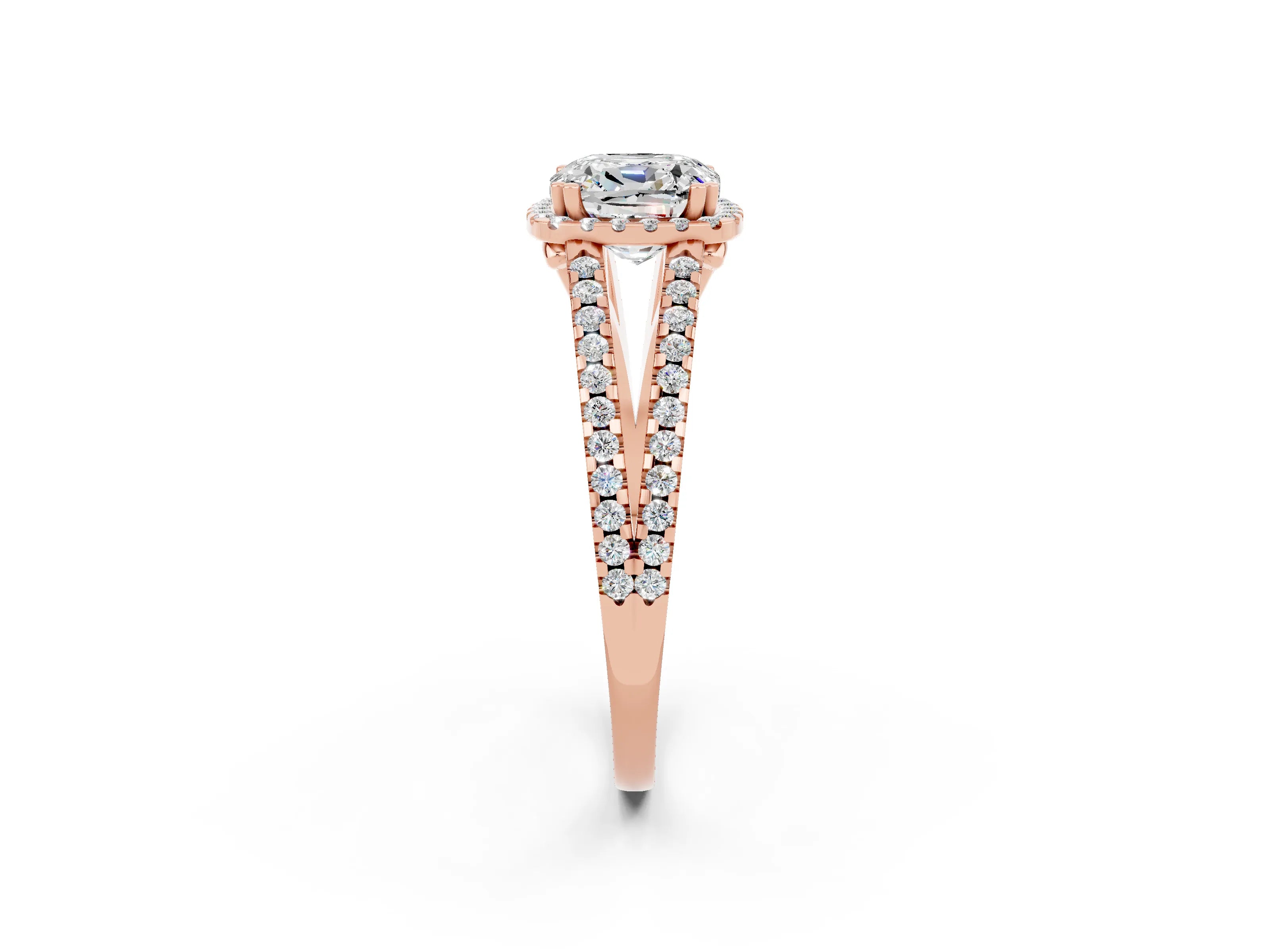 Rose gold Cushion Cut Moissanite Halo Split Shank Engagement Ring_14