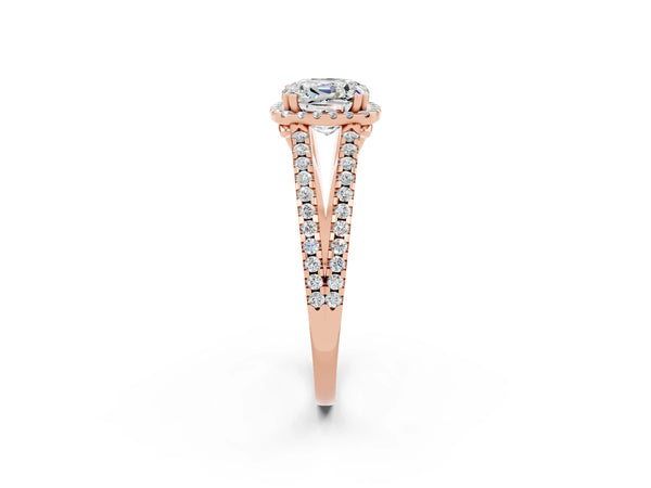 Rose gold Cushion Cut Moissanite Halo Split Shank Engagement Ring