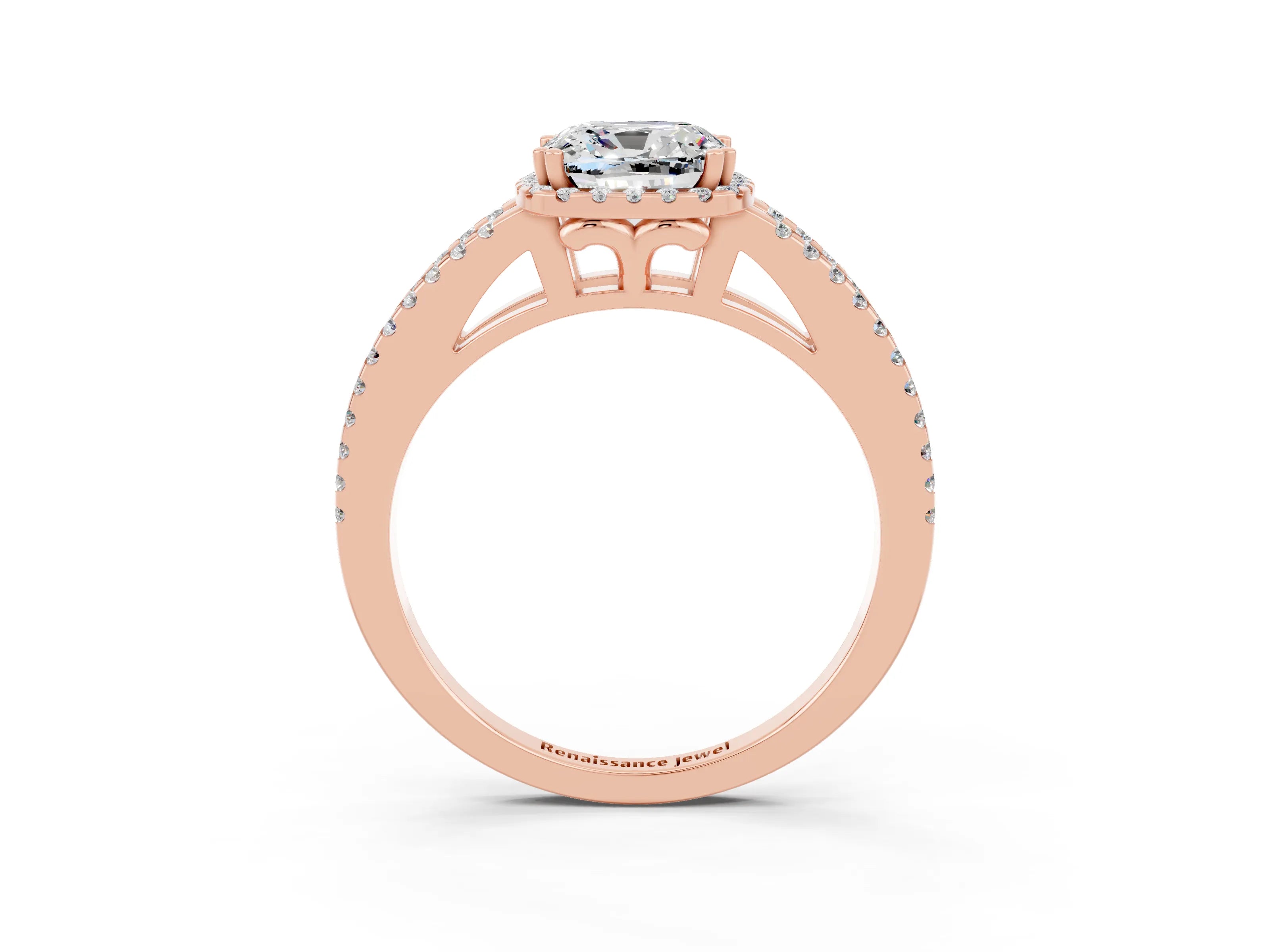 Rose gold Cushion Cut Moissanite Halo Split Shank Engagement Ring_15