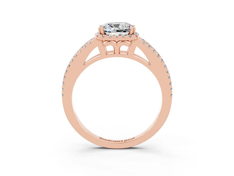 Rose gold Cushion Cut Moissanite Halo Split Shank Engagement Ring_15