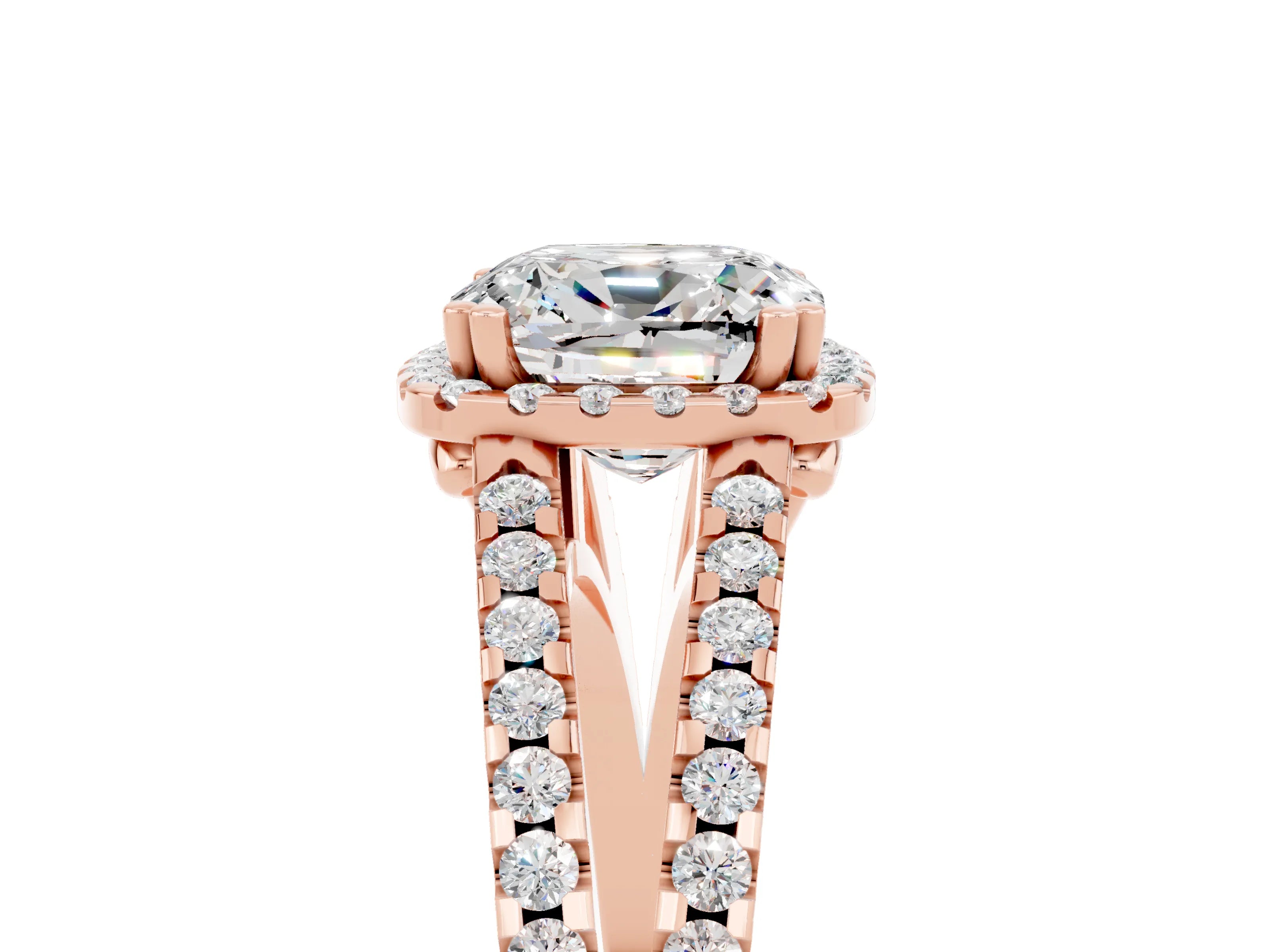 Rose gold Cushion Cut Moissanite Halo Split Shank Engagement Ring_17