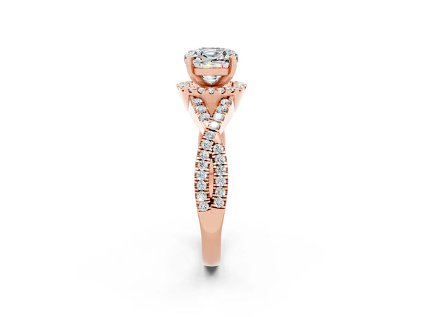 Rose gold Cushion Cut Moissanite  Halo Twist Band Solitaire Prong Setting Ring