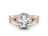 Rose gold Cushion Cut Moissanite  Halo Twist Band Solitaire Prong Setting Ring_24