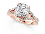 Rose gold Cushion Cut Moissanite  Halo Twist Band Solitaire Prong Setting Ring_25