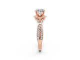 Rose gold Cushion Cut Moissanite  Halo Twist Band Solitaire Prong Setting Ring_26