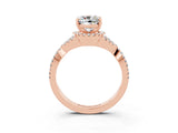 Rose gold Cushion Cut Moissanite  Halo Twist Band Solitaire Prong Setting Ring_27