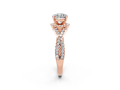 Rose gold Cushion Cut Moissanite Halo Twist Band Solitaire Prong Setting Ring_2