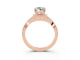 Rose gold Cushion Cut Moissanite Halo Twist Band Solitaire Prong Setting Ring_3