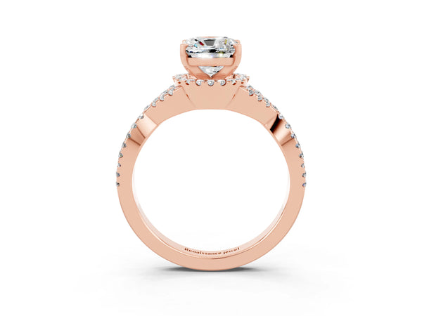 Rose gold Cushion Cut Moissanite  Halo Twist Band Solitaire Prong Setting Ring