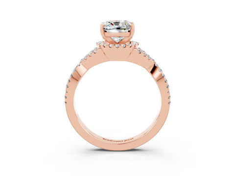 Rose gold Cushion Cut Moissanite Halo Twist Band Solitaire Prong Setting Ring_3