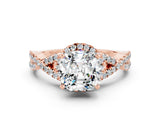 Rose gold Cushion Cut Moissanite  Halo Twist Band Solitaire Prong Setting Ring_42