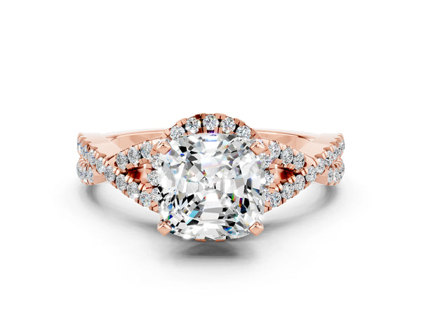 Rose gold Cushion Cut Moissanite  Halo Twist Band Solitaire Prong Setting Ring