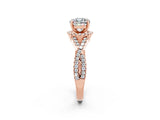 Rose gold Cushion Cut Moissanite  Halo Twist Band Solitaire Prong Setting Ring_44