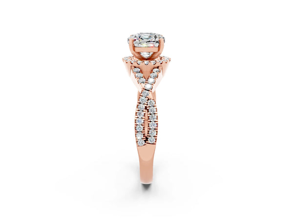 Rose gold Cushion Cut Moissanite  Halo Twist Band Solitaire Prong Setting Ring