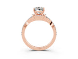 Rose gold Cushion Cut Moissanite  Halo Twist Band Solitaire Prong Setting Ring_45