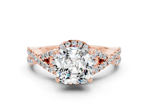 Rose gold Cushion Cut Moissanite Halo Twist Band Solitaire Prong Setting Ring