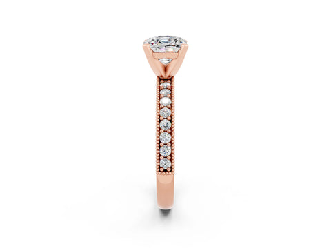 Rose gold Cushion Cut Moissanite Milgrain Pavé Engagement Ring with Four-Prong Setting_14