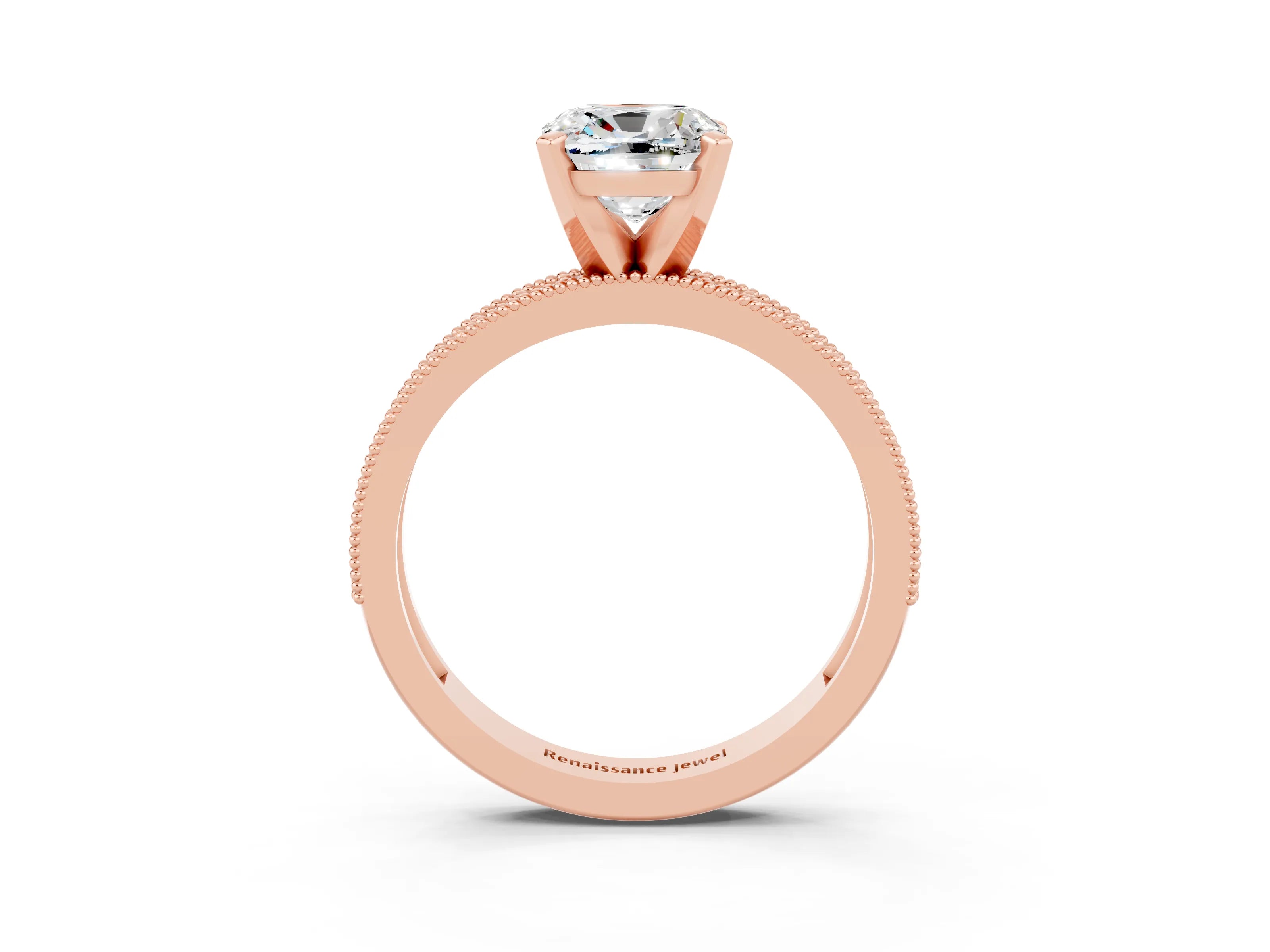Rose gold Cushion Cut Moissanite Milgrain Pavé Engagement Ring with Four-Prong Setting_15