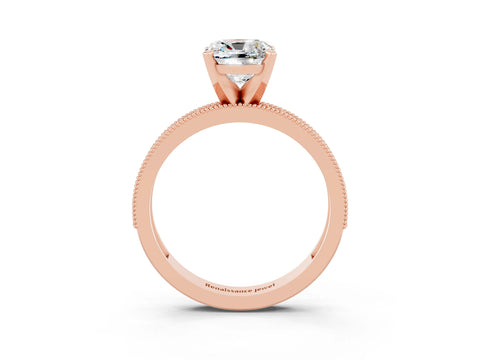 Rose gold Cushion Cut Moissanite Milgrain Pavé Engagement Ring with Four-Prong Setting_15