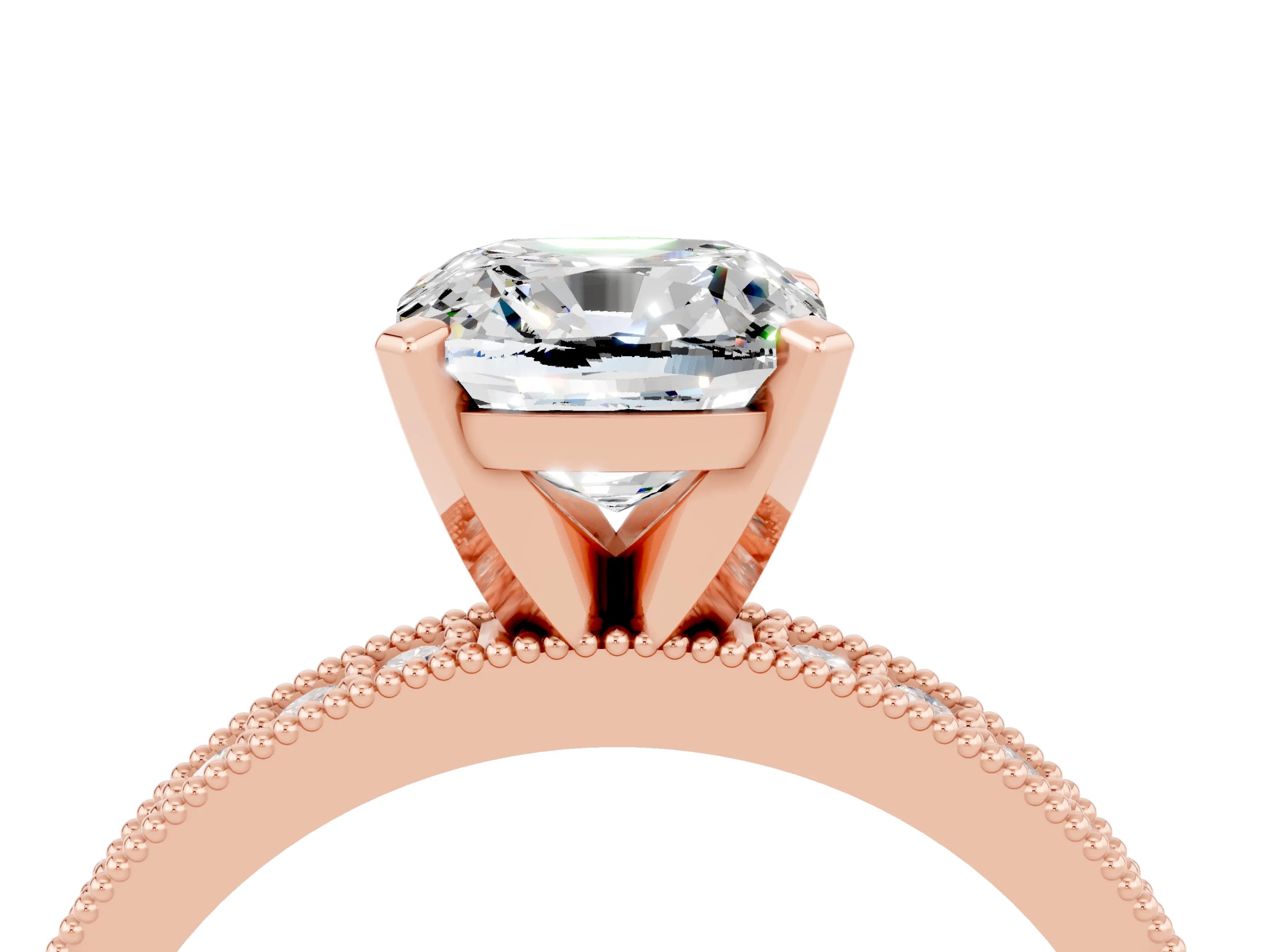 Rose gold Cushion Cut Moissanite Milgrain Pavé Engagement Ring with Four-Prong Setting_16