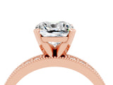 Rose gold Cushion Cut Moissanite Milgrain Pavé Engagement Ring with Four-Prong Setting_16