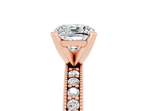 Rose gold Cushion Cut Moissanite Milgrain Pavé Engagement Ring with Four-Prong Setting_17