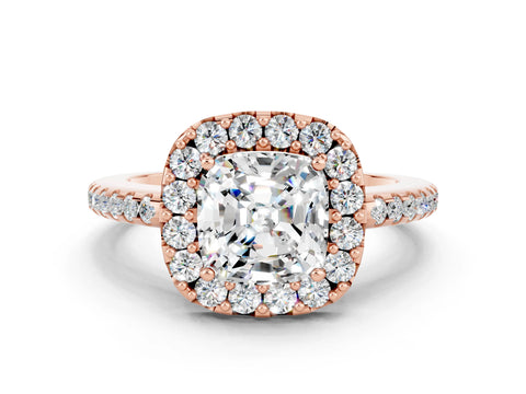 Rose gold Cushion Cut Moissanite Pavé Halo Ring with Four-Prong Setting_12
