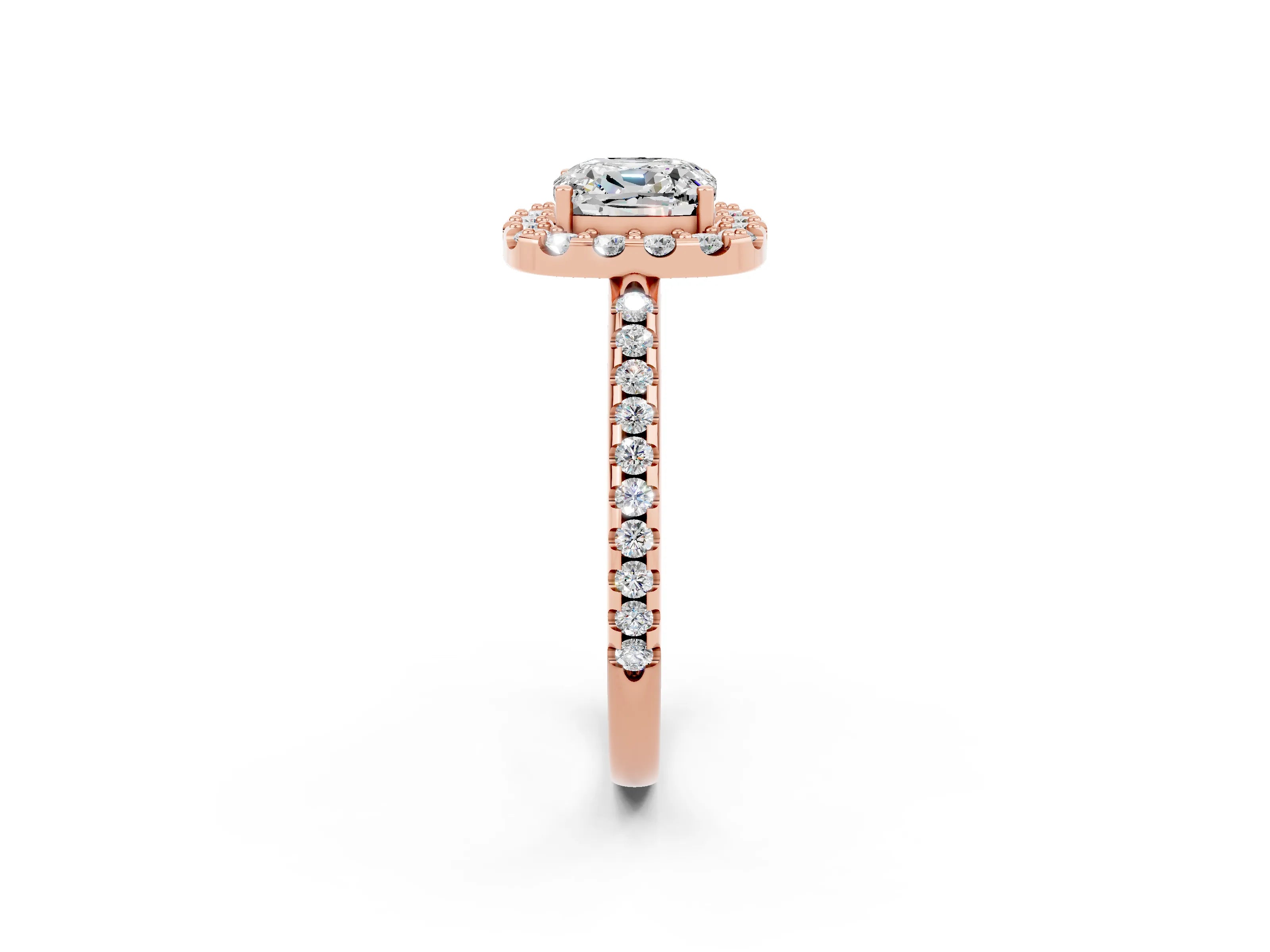 Rose gold Cushion Cut Moissanite Pavé Halo Ring with Four-Prong Setting_14