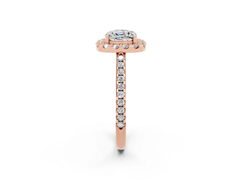 Rose gold Cushion Cut Moissanite Pavé Halo Ring with Four-Prong Setting_14