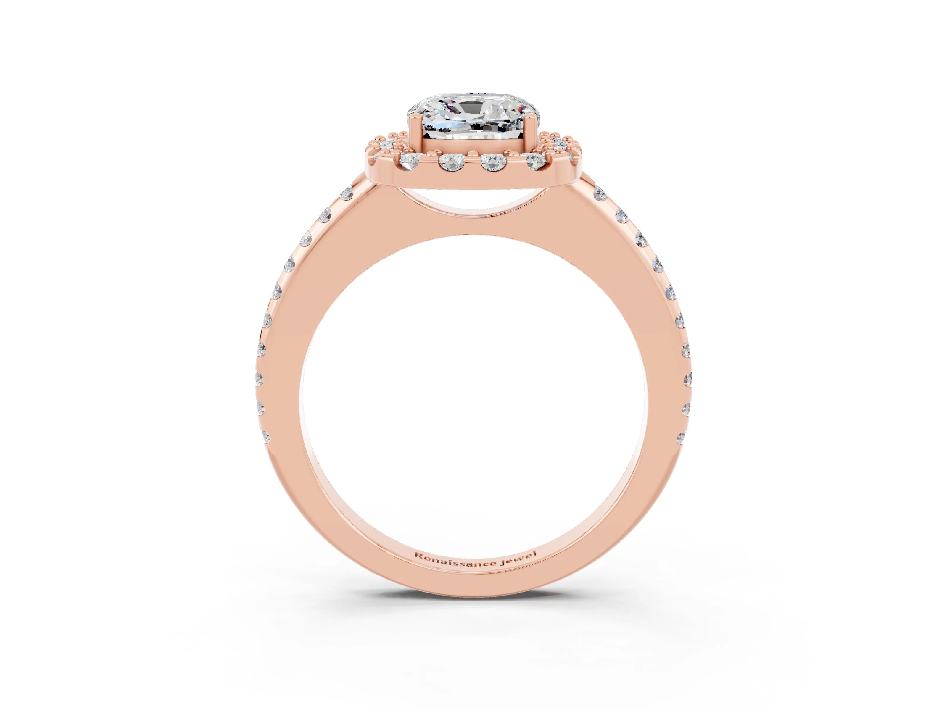 Rose gold Cushion Cut Moissanite Pavé Halo Ring with Four-Prong Setting_15