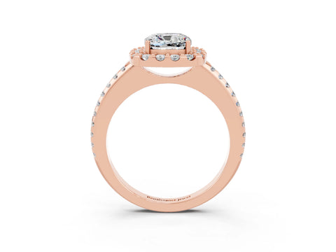 Rose gold Cushion Cut Moissanite Pavé Halo Ring with Four-Prong Setting_15