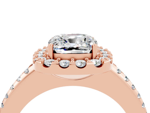 Rose gold Cushion Cut Moissanite Pavé Halo Ring with Four-Prong Setting_16