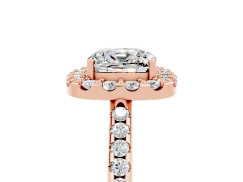 Rose gold Cushion Cut Moissanite Pavé Halo Ring with Four-Prong Setting_17