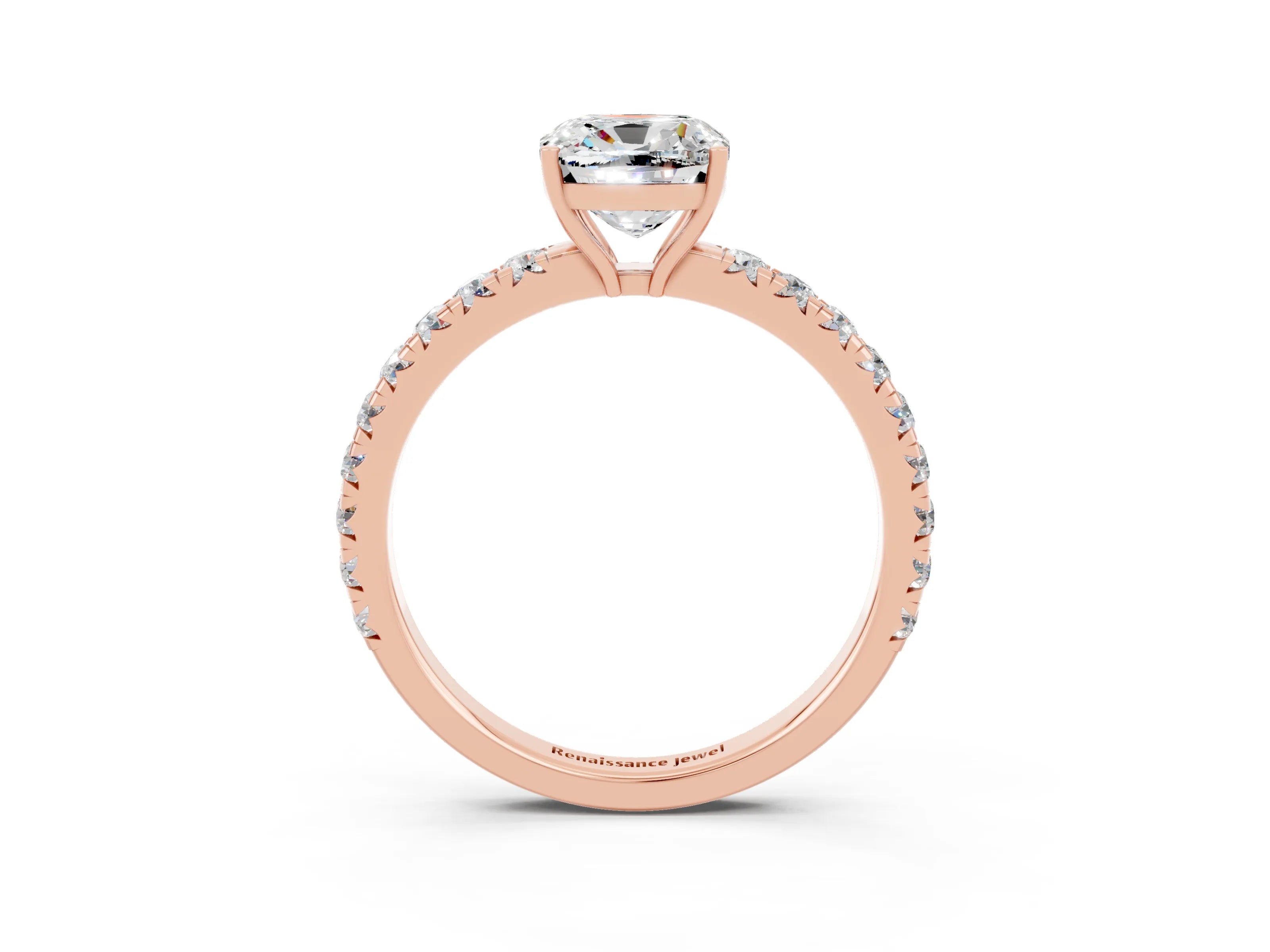 Rose gold Cushion Cut Moissanite Pavé Solitaire Engagement Ring with Four-Prong Setting_15