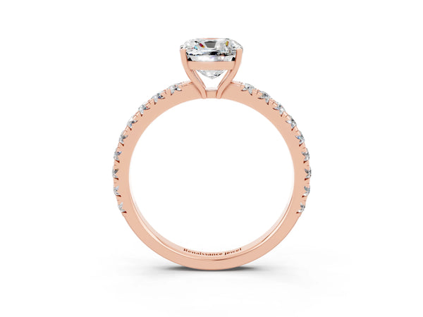 Rose gold Cushion Cut Moissanite Pavé Solitaire Engagement Ring with Four-Prong Setting