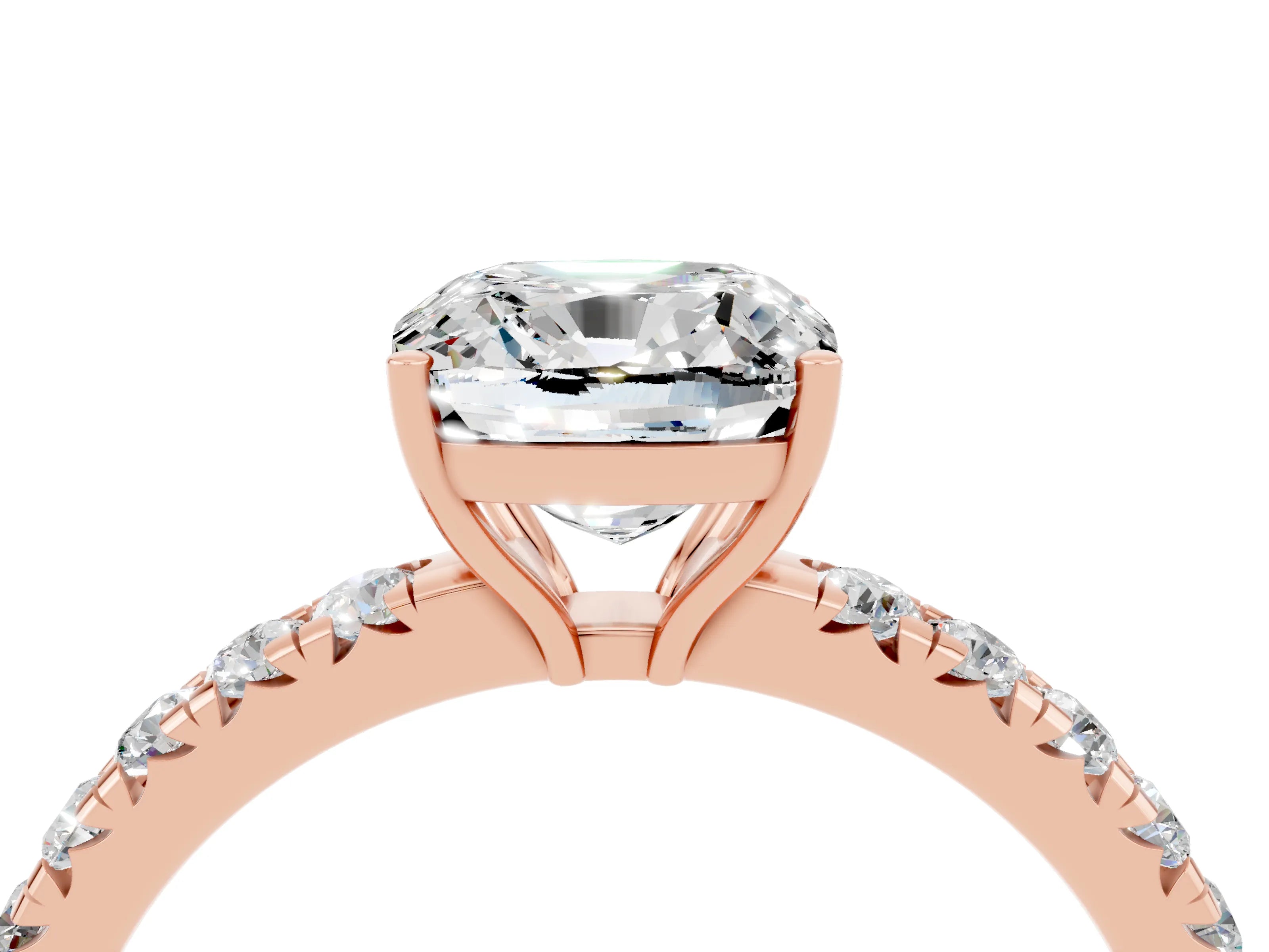 Rose gold Cushion Cut Moissanite Pavé Solitaire Engagement Ring with Four-Prong Setting_16