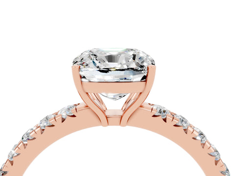 Rose gold Cushion Cut Moissanite Pavé Solitaire Engagement Ring with Four-Prong Setting_16